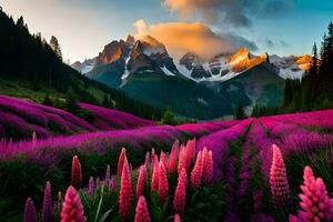 de bloemen van de alpine weide. ai-gegenereerd foto