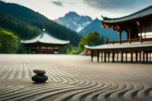 een zen tuin in de bergen. ai-gegenereerd foto