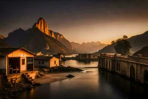 foto behang de lucht, bergen, water, China, de lucht, de bergen, de. ai-gegenereerd