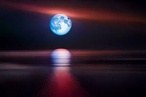 de maan is weerspiegeld in de water Bij nacht. ai-gegenereerd foto