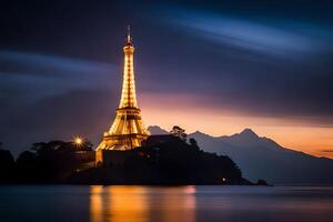 de eiffel toren in de avond. ai-gegenereerd foto