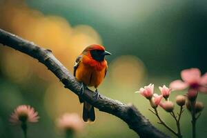 foto behang de vogel, bloemen, natuur, vogel, vogel, vogel, vogel, vogel,. ai-gegenereerd