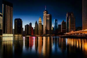 de stad horizon Bij nacht in dubai. ai-gegenereerd foto