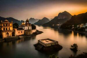 foto behang de lucht, bergen, water, China, de lucht, de bergen, de. ai-gegenereerd