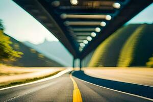 een wazig beeld van een snelweg onder een brug. ai-gegenereerd foto