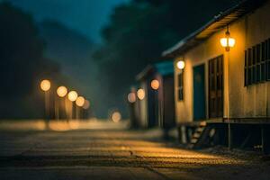 foto behang de nacht, huizen, de straat, de licht, de straat, de licht,. ai-gegenereerd