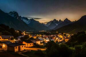 een dorp in de bergen Bij nacht. ai-gegenereerd foto