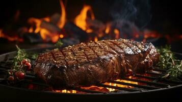 gegrild rundvlees steaks met kruiden en specerijen Aan een barbecue grillen. ai gegenereerd. foto