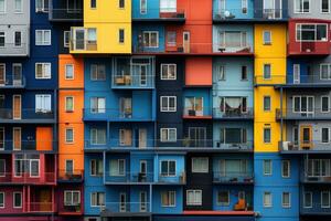 gekleurde woon- gebouw facade met balkons. generatief ai foto