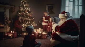 een hartverwarmend Kerstmis tafereel met de kerstman claus in zijn iconisch rood pak, ai generatief foto