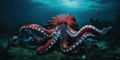 reusachtig Octopus schuilplaats in de duisternis, generatief ai foto