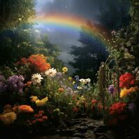 regenboog regenen met tuin foto