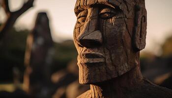 oude hout beeldhouwwerk beeldt af inheems cultuur geestelijkheid gegenereerd door ai foto