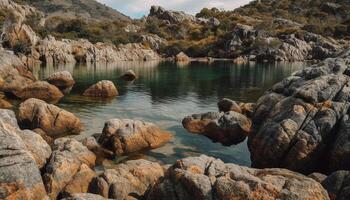 rustig zeegezicht weerspiegelt schoonheid in natuur landschap gegenereerd door ai foto