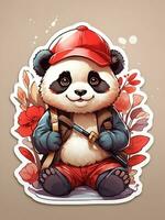illustratie van een panda vervelend een rood hoed voor stickers en afdrukken, ai gegenereerd foto
