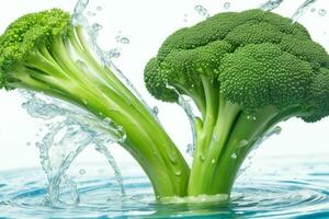 water plons Aan groen broccoli. ai generatief pro foto