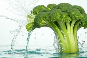 water plons Aan groen broccoli. ai generatief pro foto