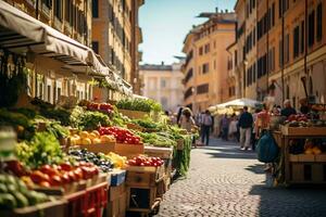 een foto van een bruisend straat markt in Rome ai generatief