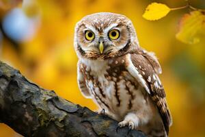 uil neergestreken Aan een boom Afdeling in natuur generatief ai foto