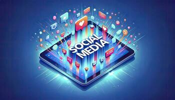een digitaal tablet weergeven sociaal media met kleurrijk balken van licht presentatie van divers sociaal media pictogrammen. ai generatief foto