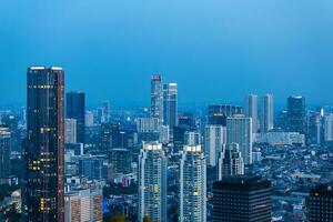 landschap van Jakarta horizon Bij nacht, de hoofdstad van Indonesië foto