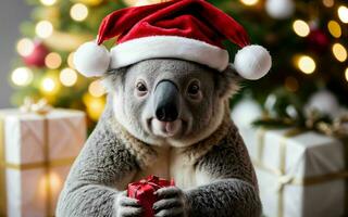 koala's Kerstmis viering feestelijk geest in de wild ai gegenereerd foto