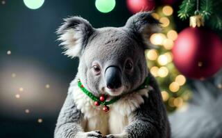 koala's Kerstmis viering feestelijk geest in de wild ai gegenereerd foto