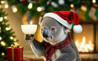 koala's Kerstmis viering feestelijk geest in de wild ai gegenereerd foto