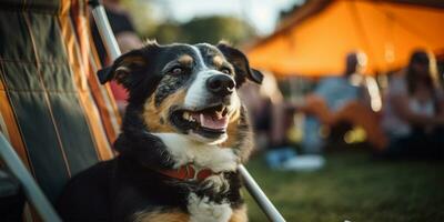 schattig puppy zittend Aan de gras in een park Bij zonsondergang ai gegenereerd foto