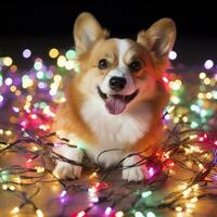 schattig welsh corgi hond in slinger . ai gegenereerd foto