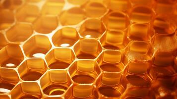 gedetailleerd dichtbij omhoog foto van een honingraat vol van honing ai generatief