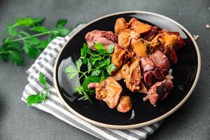 kip lever toegeven heerlijk kip slachtafval heerlijk gezond aan het eten Koken voorafje maaltijd voedsel tussendoortje Aan de tafel kopiëren ruimte foto