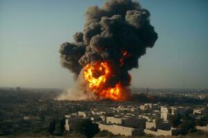 explosief invloed, midden- oosten- stadsgezicht met enorm bom, ai gegenereerd foto