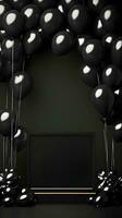 zwart ballon boog met goud accenten in donker kamer foto