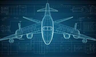 diepgaand technisch illustratie van een vliegtuig componenten afgebeeld in een blauwdruk. creëren gebruik makend van generatief ai gereedschap foto