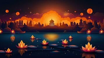 diwali Hindoe festival concept met Indië stad- versierd voor vakantie. ai gegenereerd foto
