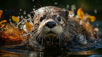 Otter zwemmen dier afbeelding, ai gegenereerd foto