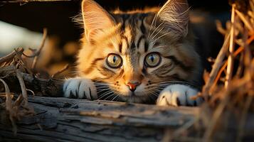 een nieuwsgierig kat afbeelding, een mooi huisdier dier achtergrond afbeelding, ai gegenereerd foto