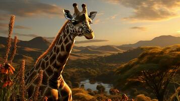 giraffe in de wild, ai gegenereerd foto