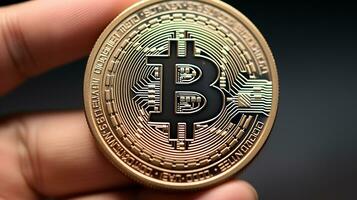 bitcoins Aan de tafel, cryptogeld achtergrond afbeelding, ai gegenereerd foto