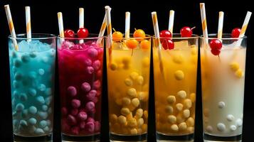 de glas van sap en fruit drinken achtergrond foto