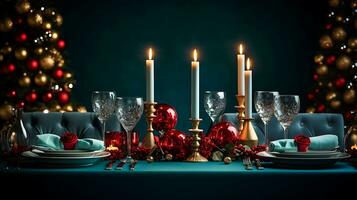 een mooi tafel met Kerstmis decoraties gegenereerd door ai foto