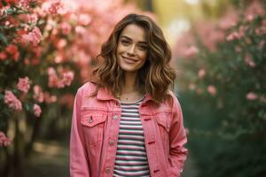 chique roze palet denim mode voor Dames - ai gegenereerd foto