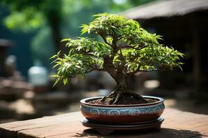 traditioneel Japans bonsai fabriek kunst ai gegenereerd foto