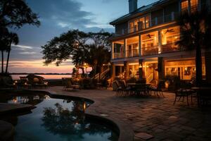 mooi strand cafe avond visie ai gegenereerd foto