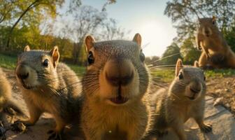 eikel- liefhebber snaps een selfie, pronken haar pluizig staart en enthousiast ogen. creëren gebruik makend van generatief ai gereedschap foto