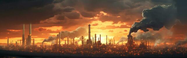 een olie raffinaderij Bij zonsondergang foto