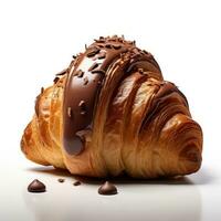 een croissant gemotregend met chocola siroop, geïsoleerd foto