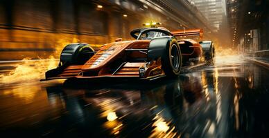 auto racing Bij hoog snelheid, wazig panoramisch achtergrond - ai gegenereerd beeld foto