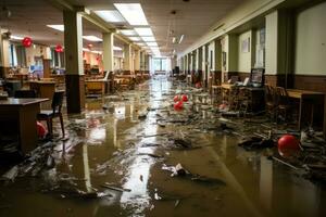 situatie overstromingen in school- beginnend scenario's professioneel reclame fotografie ai gegenereerd foto